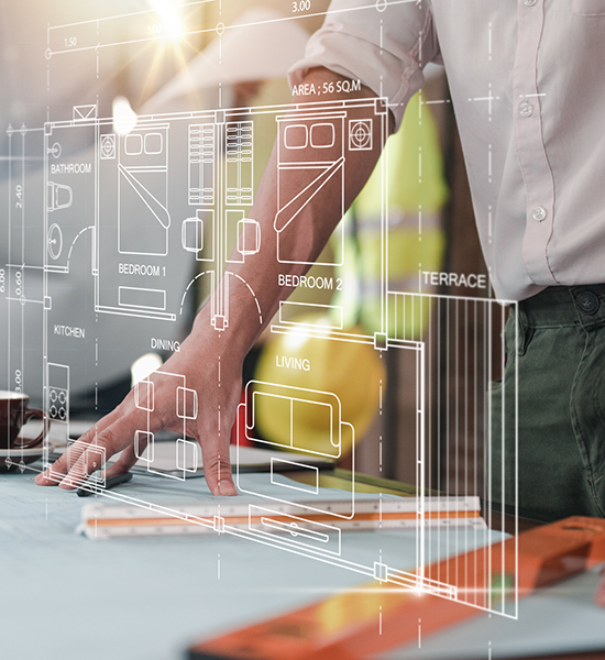 Architect reviewing digital floor plan